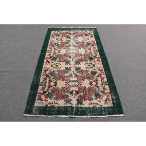 Alfombra turca Vintage Floral verde Beige clásica 3,8 'X 6,6 'Material de lana respaldo de látex Aubusson para sala de estar adolescente pasillo - Product Image 1