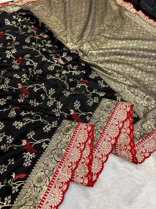 ประดับประดาตัวคุณด้วยผ้าส่าหรีดีไซเนอร์สำหรับผู้หญิง ผ้าจอร์เจตต์คัดดี้แท้ สวยงาม โดดเด่น พร้อมขอบลายสเกลลอปสุดประณีตสไตล์ซาบายาซาชี - Product Image 4