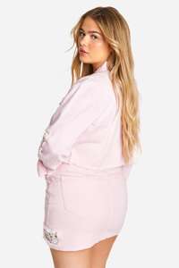 Veste en jean décontractée surdimensionnée bleu clair brodée et imperméable personnalisée pour hommes et femmes, prête à porter 100% - Product Image 5