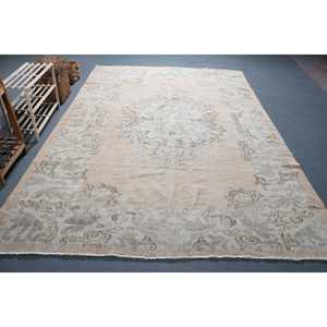 พรมตุรกีขนาดใหญ่พิเศษ 7.3x10.1 ฟุต (222x308 ซม.) พรมขนสัตว์เปอร์เซียสีเบจวินเทจ - Product Image 1