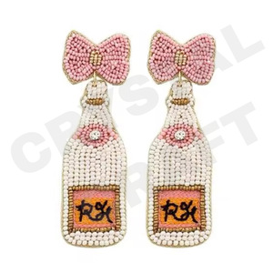 Boucles d'oreilles pendantes à la mode bouteille rose nouveauté perles faites à la main transfrontalières or à la mode créatives pour les fêtes Style chrétien - Product Image 1