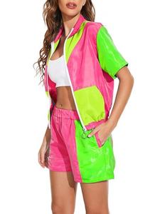 Conjunto de pantalones cortos cortavientos personalizados de dos piezas para mujer, conjunto informal de verano con cuello levantado y cierre de cremallera, transpirable y ligero - Product Image 3