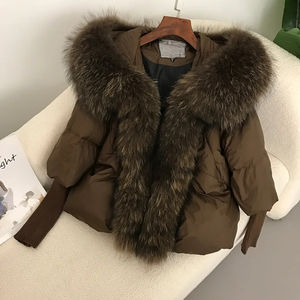 Authentic <b>Fox</b> <b>Fur</b> Collar Hooded Natural Thick Warm Streetwear Outerwear Women's Loose Oversized Puffer Jacket <b>for</b> Winter 2025 - Product Image 3