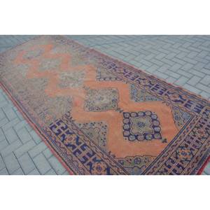 พรมขนแกะตุรกีแนววินเทจคลาสสิกสีส้มสีฟ้า4.7 x 11.3ft แจ็คการ์ด10มม. การออกแบบการเย็บปะติดปะต่อกันสำหรับห้องโถงสีส้มคลาสสิก - Product Image 4