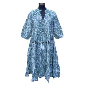 เดรสทำงานผ้าฝ้ายถักสไตล์วินเทจ ทรงเอ ยาวแบบแม็กซี่ แขนพอง ลายดอกไม้ คุณภาพสูง เป็นมิตรกับสิ่งแวดล้อม สวมใส่สบาย - Product Image 1