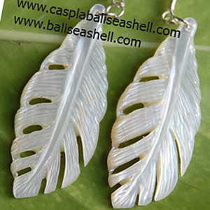 Silver SEASHELL <b>Earrings</b> <b>Mother</b> <b>of</b> <b>Pearl</b> Jewelry with Feather Motif Drop Design for Gift - Product Image 2