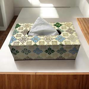 ที่ใส่กล่องทิชชู่พิมพ์ลายไม้พรีเมี่ยมแบบอินเดียที่มีลวดลายทางวัฒนธรรมสำหรับโชว์ห้องพักแขก - Product Image 2