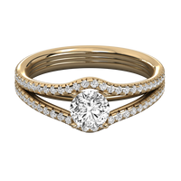 Bague de fiançailles solitaire en or massif 14 carats avec diamant synthétique rond de 0,53 carat cultivé en laboratoire et diamants latéraux pour femme
