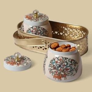 Ensemble de pots et plateaux décoratifs en métal Pichwai pour la décoration de la maison Cadeau de retour du festival - Product Image 6