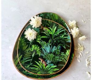 Plateaux en bois Enduit d'émail Plateaux de service ronds en bois Cuisine et salle à manger Plateau décoratif en résine - Product Image 1