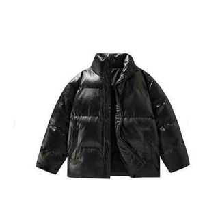 Veste matelassée en cuir PU noir tendance pour hommes, col montant, chaude, style streetwear, épaisse, pour l'hiver - Product Image 1