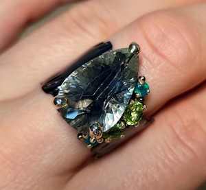 แหวนพลอยอเมทิสต์สีเขียวธรรมชาติ ชุบโรเดียม เงินแท้ 925 เครื่องประดับชั้นดี ขนาด 10Us - Product Image 3