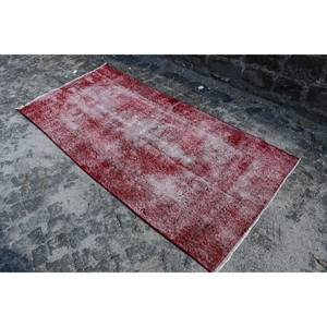 Contemporary <b>Red</b> Vintage Turkish Rug 3.3 X 6.7 ft Boho Style Large Area Patchwork Design Wool 10mm <b>Latex</b> for Hallway Room Decor - Product Image 1