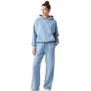 Ensemble de survêtement unisexe en molleton français 100% coton respirant, couleurs unies, pantalon et sweat-shirt, 2 pièces - Product Image 4