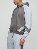 Conjunto Deportivo de Punto para Hombre, Diseño Color Block, Térmico, para Otoño, 100% Algodón, con Capucha y Cierre Frontal, Estilo de 2 Piezas