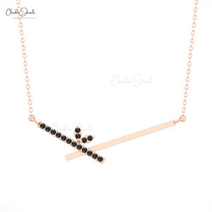 Vente flash 2025 Collier délicat en diamant noir rond naturel de 1,5 mm avec collier en or fin 14 carats Collier chrétien Vente en gros - Product Image 6