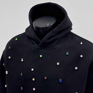 Sudadera con Capucha Extra Grande, Diseño 2025, Alta Calidad, 100% Algodón, Bordada, Negra, con Pedrería, Estilo Urbano, Temporada de Invierno - Product Image 4