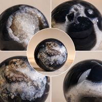 Sphère en Agate Noire Naturelle avec Motifs Floraux Uniques, Pierre Polie pour la Décoration Intérieure, la Collection et les Cadeaux