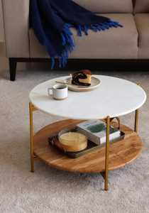 โต๊ะกาแฟทรงกลมทันสมัยพร้อมกรอบโลหะและไม้เฟอร์นิเจอร์ห้องนั่งเล่นดีไซน์อาร์ตเดคโคสำหรับบ้านดิวาลี - Product Image 3