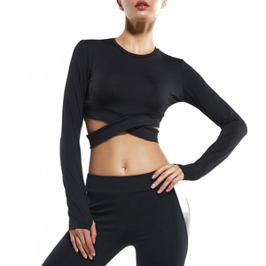 เสื้อครอปรัดรูปแขนยาวสำหรับผู้หญิงเสื้อครอปแบบไร้ตะเข็บสำหรับเล่นโยคะฟิตเนส - Product Image 2