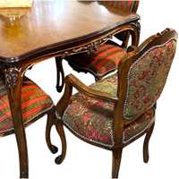 Ensemble de table à manger en teck massif artisanal avec chaises rembourrées |   Meubles de salle à manger modernes et luxueux pour appartements et hôtels |   Java