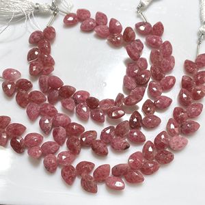 Cuentas de Briolette con forma de hoja y pera facetada de rodonita, cuentas de piedras preciosas naturales para la fabricación de joyas - Product Image 1