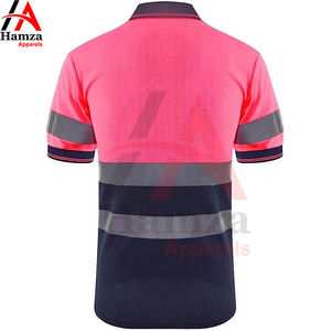 Tela de malla de poliéster de alta visibilidad 160gsm Polo Impresión reflectante Cuello acanalado Manga corta Camisa de seguridad de color rosa - Product Image 4