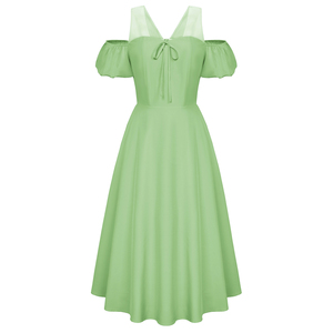 Personnalisé femmes Vintage épaule froide <span class=keywords><strong>robe</strong></span> à manches courtes maille Patchwork A-ligne 1940S épaule froide balançoire robes pour les femmes - Product Image 4