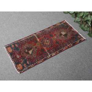 พรมตุรกีวินเทจ ขนาด 1.2x2.6 ฟุต สีแดงลายพรางเล็กๆ ทำจากขนสัตว์ - Product Image 2