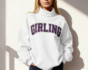 High Quality Custom 400 GSM Cotton Fleece Embroidered Breathable Long Sleeve Oversized Mock Neck <b>Women's</b> <b>Sweatshirts</b> - Product Image 2