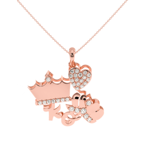 Pendentif Monogramme Cœur Couronné 0,30 Carat Diamant Naturel Couleur HI Pureté VS-SI Certifié IGI Plaqué Or - Élégance Intemporelle - Product Image 1