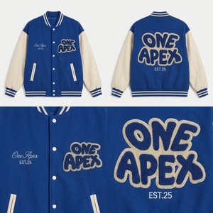 Custom Women's Premium <b>Blue</b> Wool Blend Snap Button Embroidered Streetwear Jacket OEM ODM Private Label Manufacturer - Product Image 3