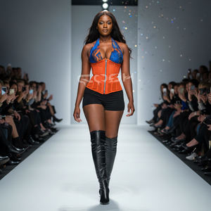 Corset en satin orange pour femme avec fermeture éclair, sous-poitrine, cintrant la taille, avec détail de boucle de soutien-gorge en marbre bleu - Product Image 1