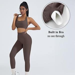 Derniers ensembles de yoga pour femmes en 2 pièces à séchage rapide en élasthanne et nylon, logo personnalisé, ensemble de soutien-gorge de sport et de leggings sans couture pour femmes - Product Image 2
