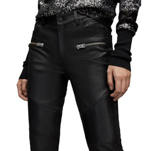 Pantalon en cuir PU véritable 100% pour femmes couleur unie fermeture éclair braguette Style coupe moyenne avant plat meilleur prix pour la saison d'hiver - Product Image 3