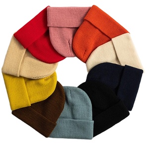 หมวกบีนนี่ถักนิตติ้งคุณภาพสูง หนานุ่ม ขอบพับ ขายส่ง ไม่มีโลโก้ สำหรับฤดูหนาว ทำจากอะคริลิก 100% - Product Image 1