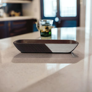 Bol vide sculpté à la main en bois de manguier de style moderne en noyer long et étroit avec bougie de table faisant une lanterne de décoration de la maison blanche - Product Image 5