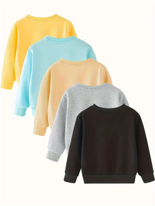 5 Sudaderas de Forro Polar de Color Sólido para Bebé, Informales, Versátiles, Modernas, de Manga Larga, de Alta Calidad, Personalizadas al 100% - Product Image 2