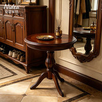 Table d'appoint ronde classique en bois massif, table basse vintage à piétement traditionnel avec placage Sunburst pour salon club