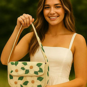Bolso de Magnolia con cuentas, monedero con cuentas florales, bolso de flores blancas, bolso de hombro de primavera, monederos con cuentas de verano, bolsos florales hechos a mano - Product Image 1