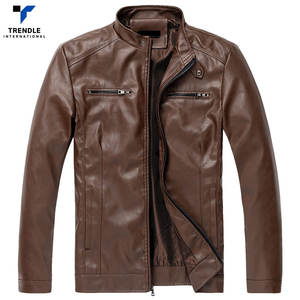 Best Material Long <b>Thin</b> Stand Collar Front Logo High Quality Leather <b>Jacket</b> for <b>Men</b> Winter Low Price Hot Selling - Product Image 1