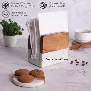 New Arrival 2025 Hot Selling Marble and Acacia Wood Napkin Tissue <b>Holder</b> for Kitchen Dinning Table - Product Image 4