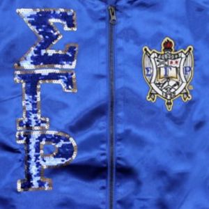 Sigma แกมมา Rho sgrho เสื้อแจ็กเก็ตแบบ BOMBER แขนสีทองปักอักษรกรีกเสื้อผ้าชีวิต - Product Image 6