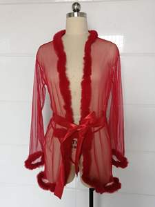 Robe de chambre courte en plumes sexy pour femmes, robe de chambre transparente en tulle, illusion, robe de chambre en plumes pour anniversaire, costume - Product Image 6