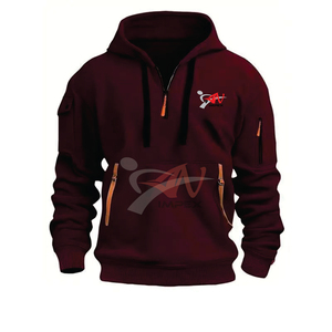 Sudadera con Capucha de Alta Calidad para Hombre, con Logotipo Personalizado, para Otoño, Impermeable, Material Flexible de 300g, con Cierre de Cremallera de un Cuarto - Product Image 2