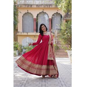 Vestido Anarkali de calidad superior con lentejuelas ricas bordadas vestido de novia de trabajo para veladas de noche a la venta - Product Image 1