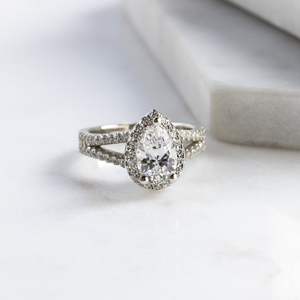 <b>Split</b> Shank Pear Cut Halo Moissanite Engagement <b>Ring</b> Anniversary <b>Ring</b> Birthday Gift <b>Ring</b> Bridal <b>Ring</b> - Product Image 2