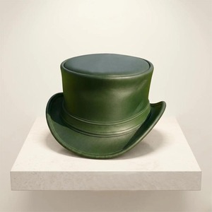 Chapeau haut de forme steampunk en cuir vert émeraude, fait main, sur mesure, de qualité supérieure, accessoire de cosplay victorien pour festival - Product Image 1