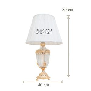 Elegante lámpara de mesa de cristal con base de latón dorado y pantalla de tela clásica para decoración del hogar de lujo - Product Image 5