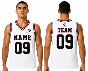 Maillot de basket-ball blanc personnalisé pour homme, col en V, sans manches, impression sublimée, équipe 09, coupe classique, toutes saisons, séchage rapide - Product Image 1